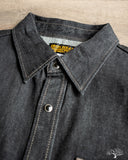 Iron Heart IHSH-326-BLK - 12oz Selvedge Denim Snap Work Shirt - Black
