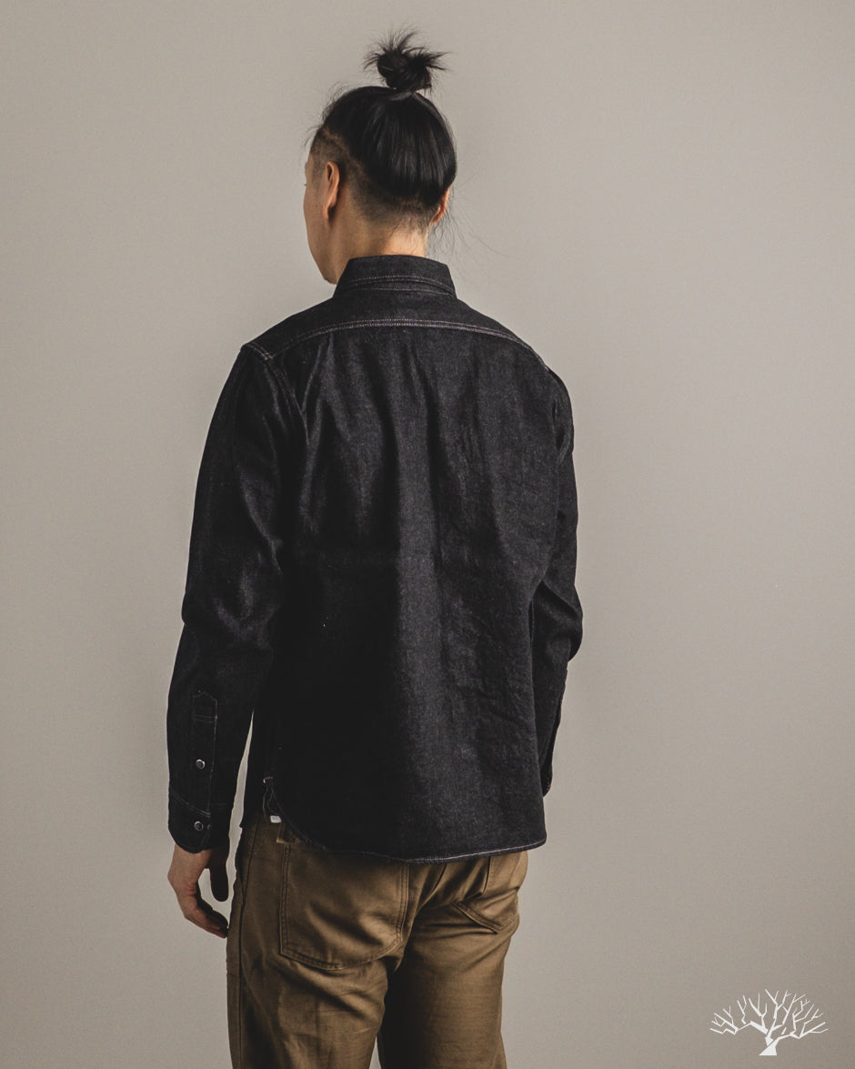 Iron Heart IHSH-326-BLK - 12oz Selvedge Denim Snap Work Shirt - Black