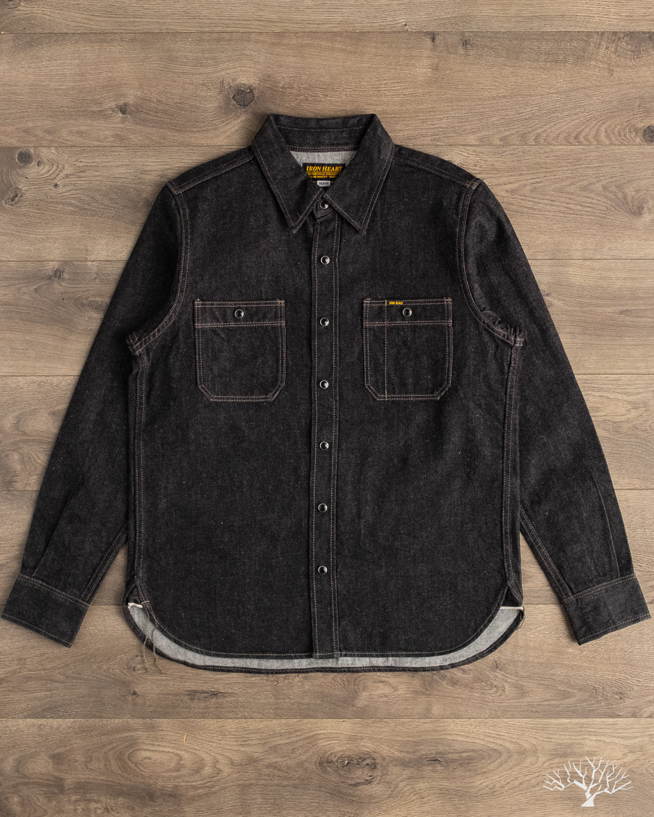 Iron Heart IHSH-326-BLK - 12oz Selvedge Denim Snap Work Shirt - Black