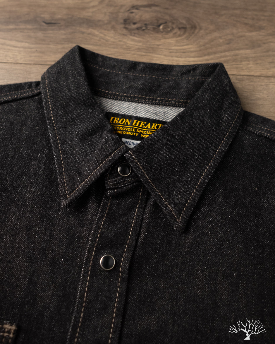 Iron Heart IHSH-326-BLK - 12oz Selvedge Denim Snap Work Shirt - Black