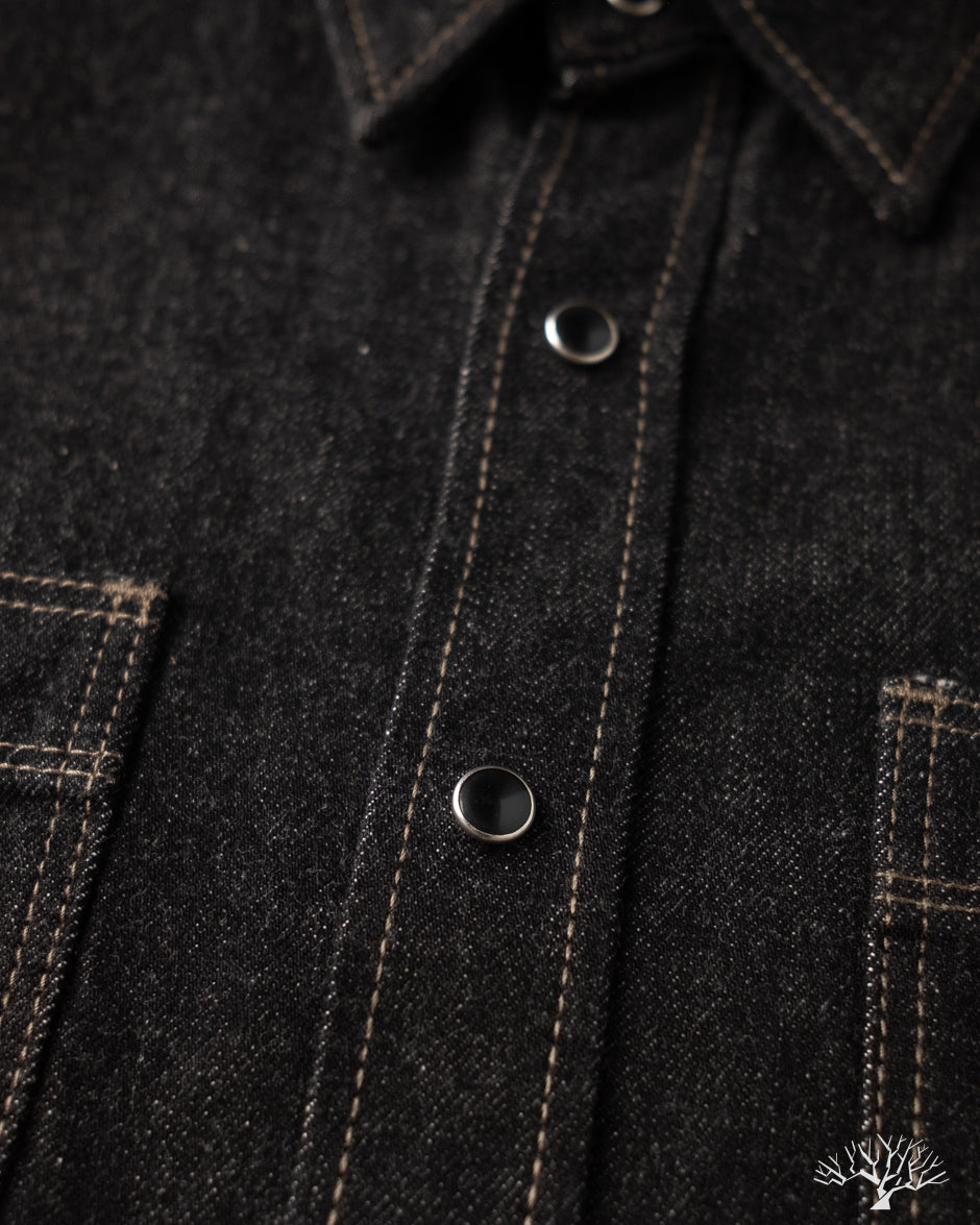 Iron Heart IHSH-326-BLK - 12oz Selvedge Denim Snap Work Shirt - Black