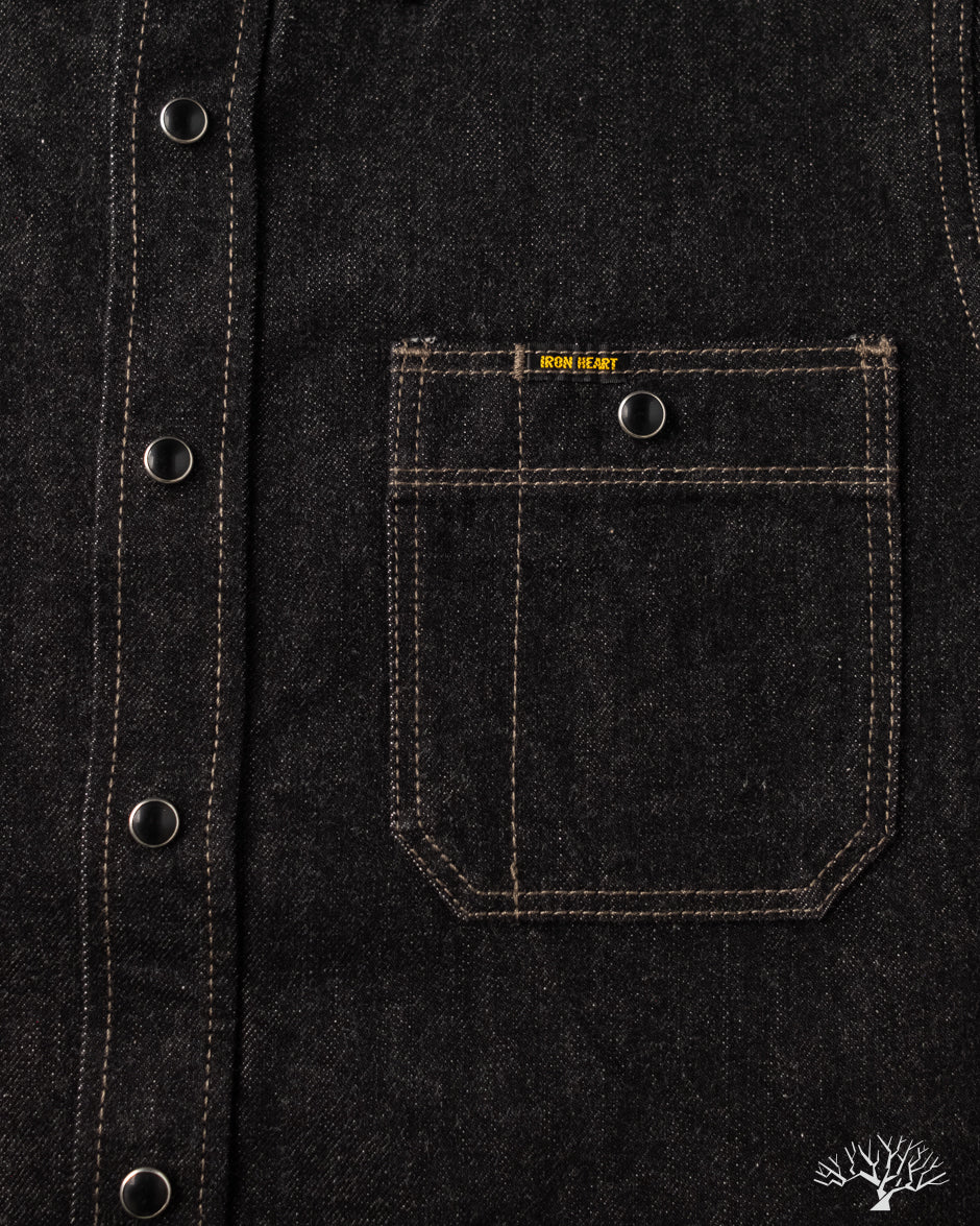 Iron Heart IHSH-326-BLK - 12oz Selvedge Denim Snap Work Shirt - Black