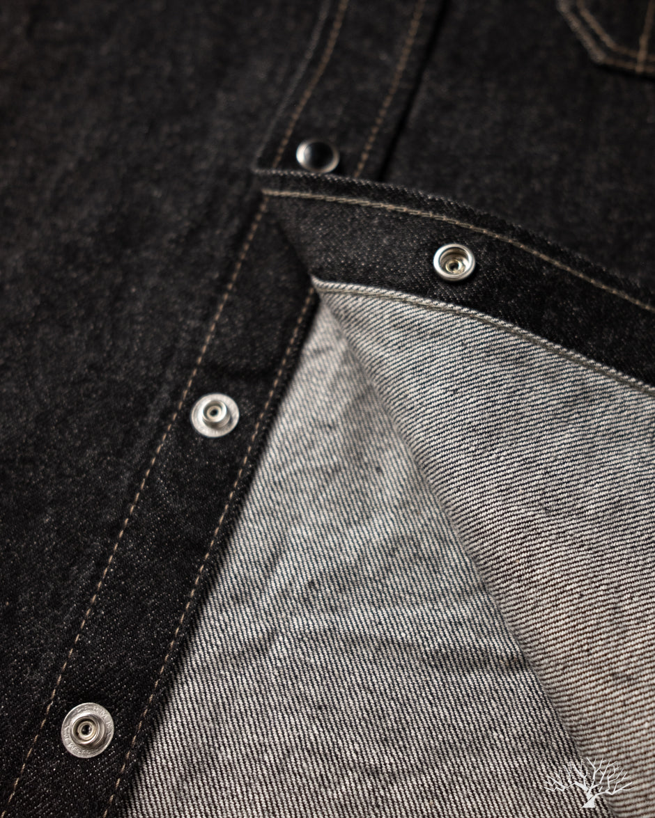 Iron Heart IHSH-326-BLK - 12oz Selvedge Denim Snap Work Shirt - Black