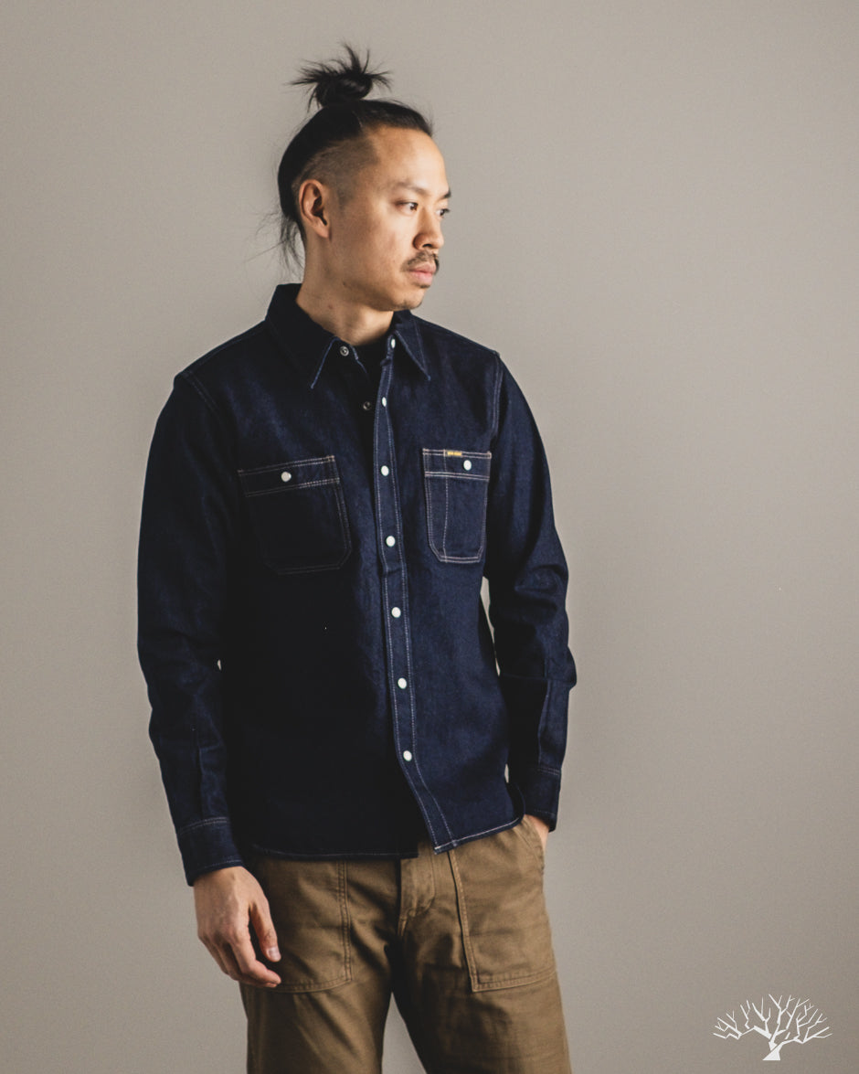 Iron Heart IHSH-326-IND - 12oz Selvedge Denim Snap Work Shirt - Indigo
