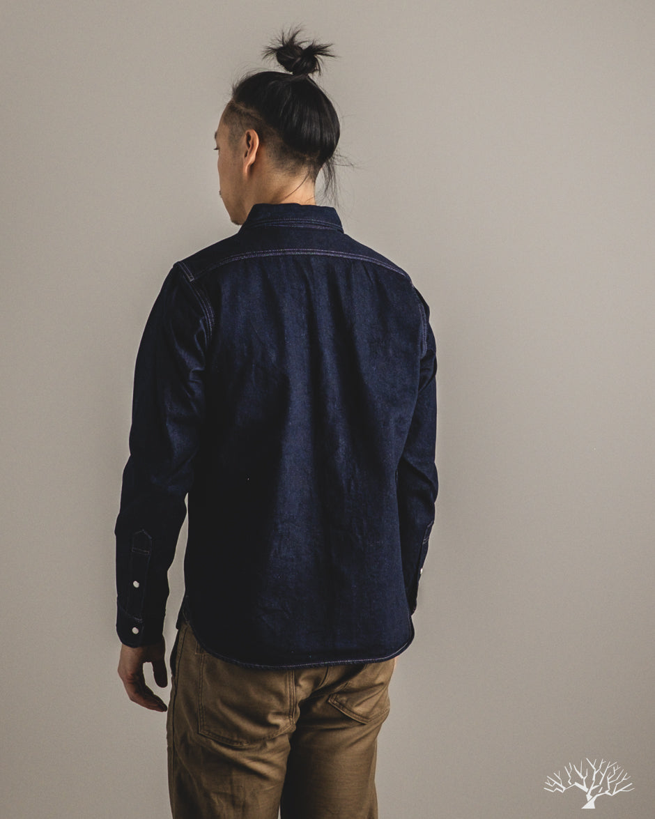 Iron Heart IHSH-326-IND - 12oz Selvedge Denim Snap Work Shirt - Indigo