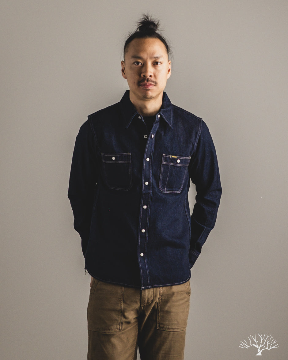 Iron Heart IHSH-326-IND - 12oz Selvedge Denim Snap Work Shirt - Indigo