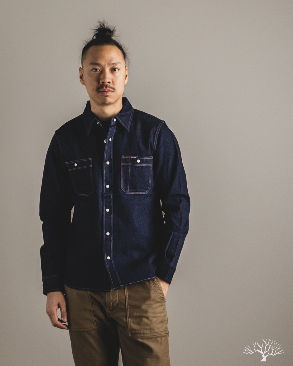 Iron Heart IHSH-326-IND - 12oz Selvedge Denim Snap Work Shirt - Indigo