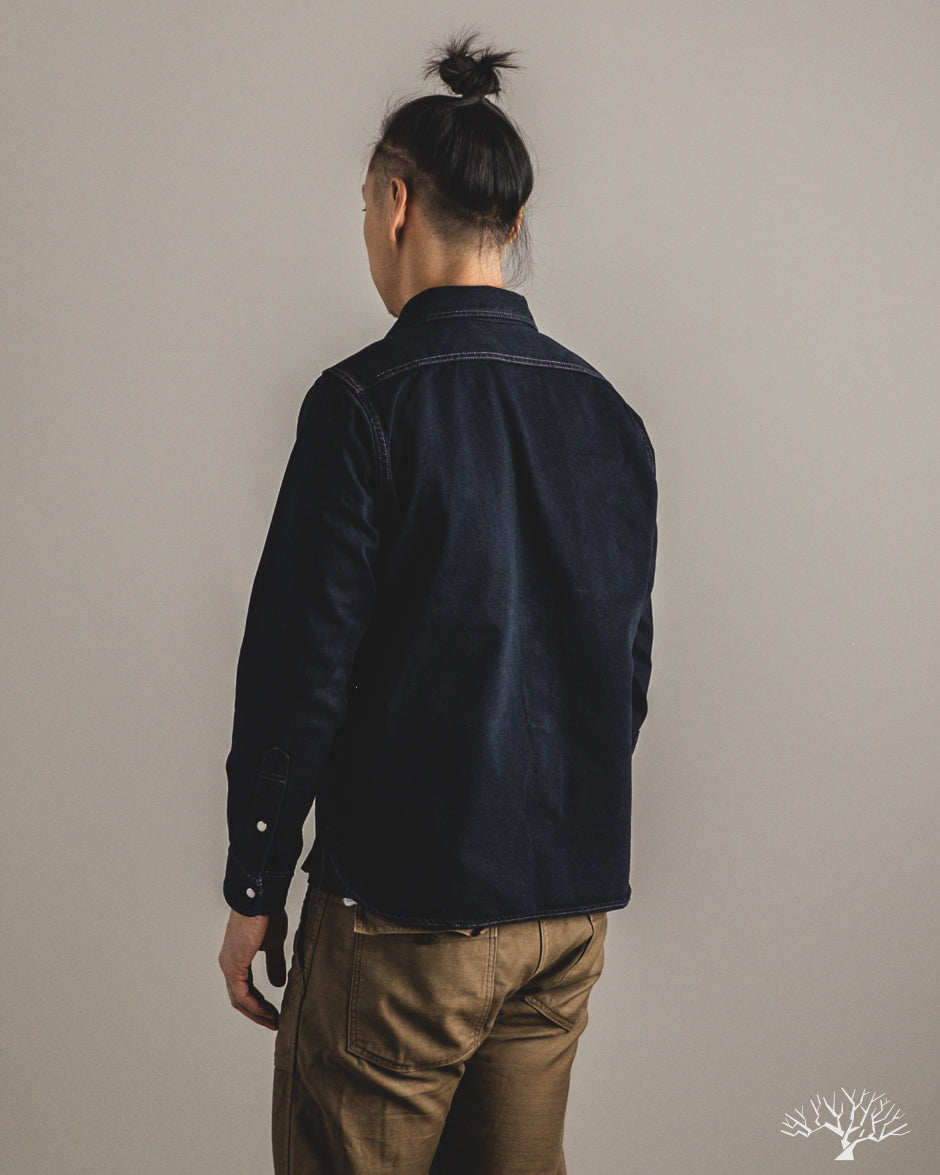 Iron Heart IHSH-326-OD - 12oz Selvedge Denim Snap Work Shirt - Indigo Overdyed Black