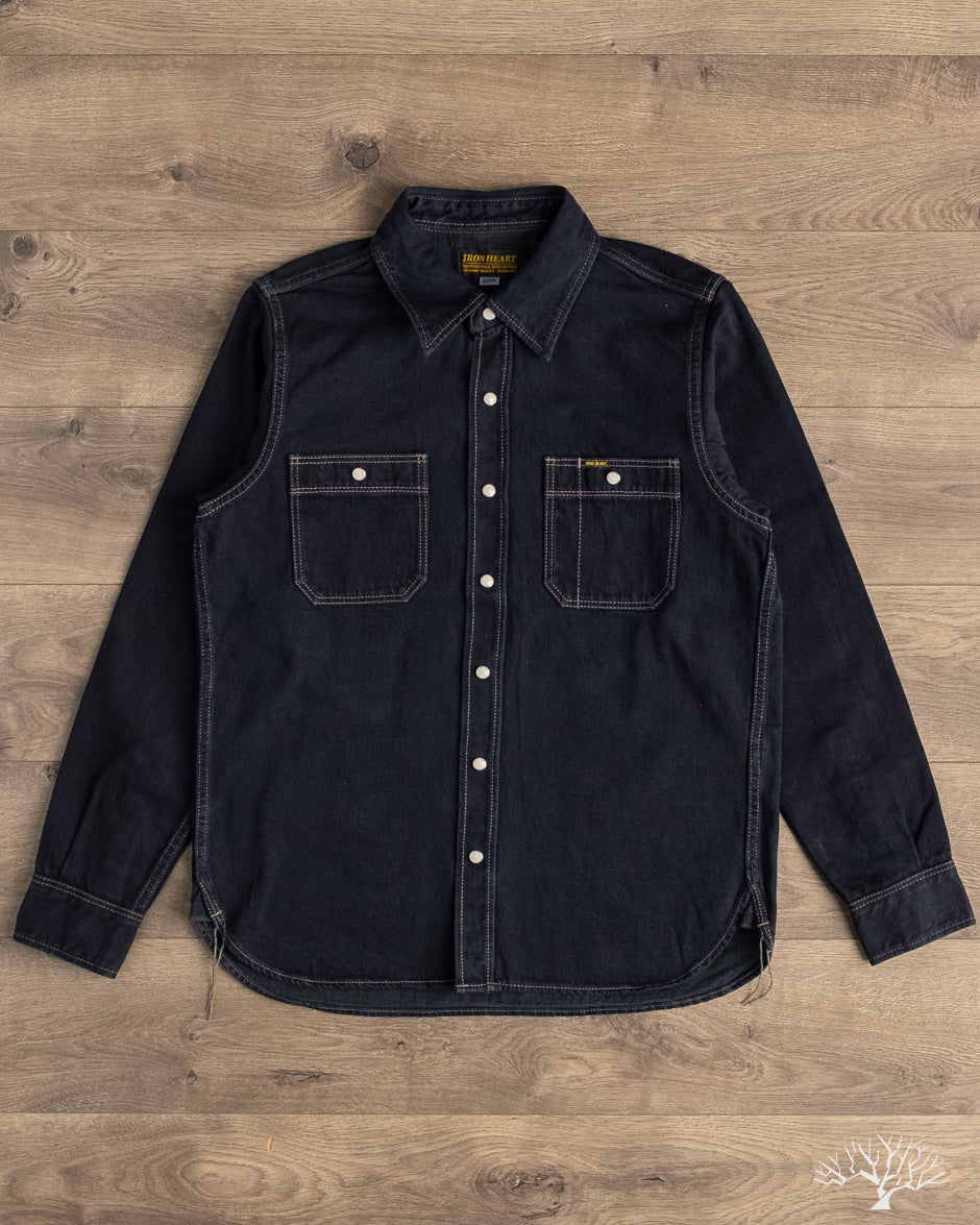Iron Heart IHSH-326-OD - 12oz Selvedge Denim Snap Work Shirt - Indigo Overdyed Black