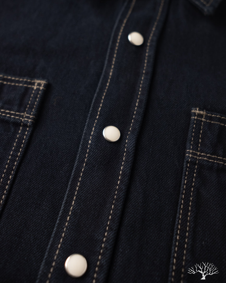 Iron Heart IHSH-326-OD - 12oz Selvedge Denim Snap Work Shirt - Indigo Overdyed Black