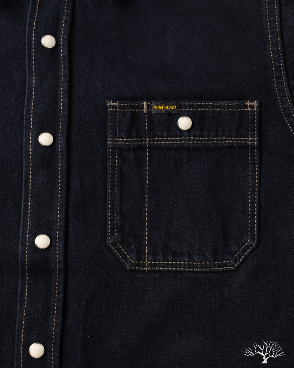 Iron Heart IHSH-326-OD - 12oz Selvedge Denim Snap Work Shirt - Indigo Overdyed Black