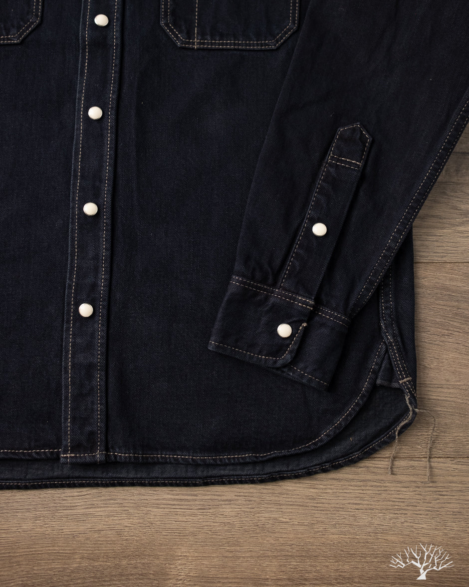 Iron Heart IHSH-326-OD - 12oz Selvedge Denim Snap Work Shirt - Indigo Overdyed Black