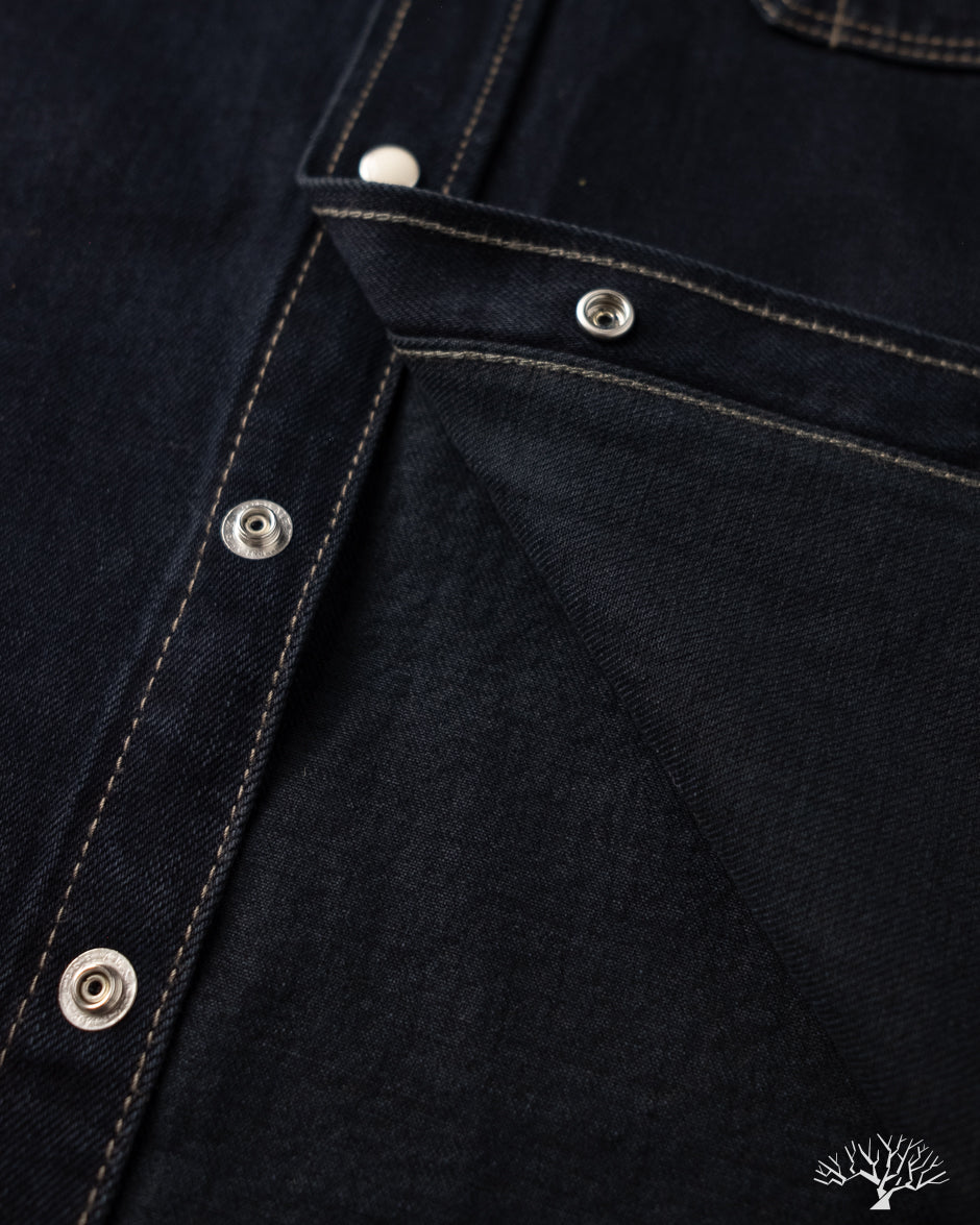 Iron Heart IHSH-326-OD - 12oz Selvedge Denim Snap Work Shirt - Indigo Overdyed Black