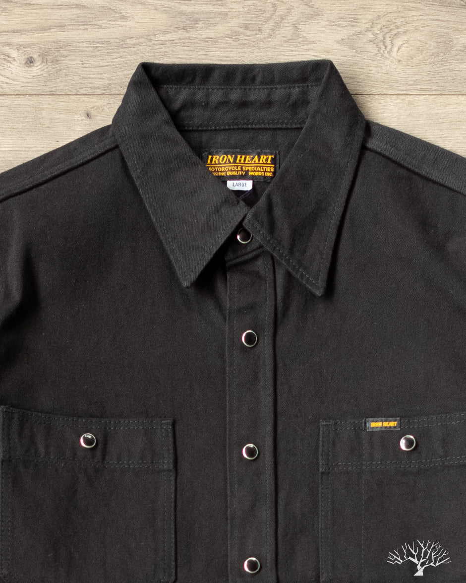 Iron Heart IHSH-338-BLK - 12oz Black Selvedge Denim Work Shirt with Snaps