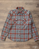 Iron Heart IHSH-369-GRY - Slubby Heavy Flannel Herringbone Check Western Shirt - Grey