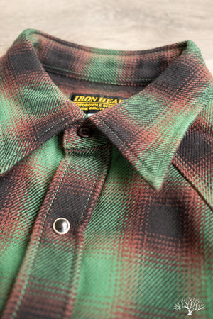 Iron Heart IHSH-373-GRN - Ultra Heavy Flannel Ombré Check Western Shirt - Green