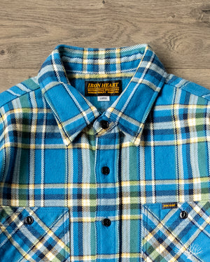 Iron Heart IHSH-376-BLU - Ultra Heavy Flannel Work Shirt - Blue Tartan Check