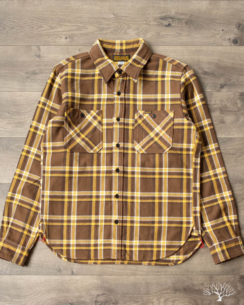 Iron Heart IHSH-378-BRN - Ultra Heavy Flannel Crazy Check Work Shirt - Brown