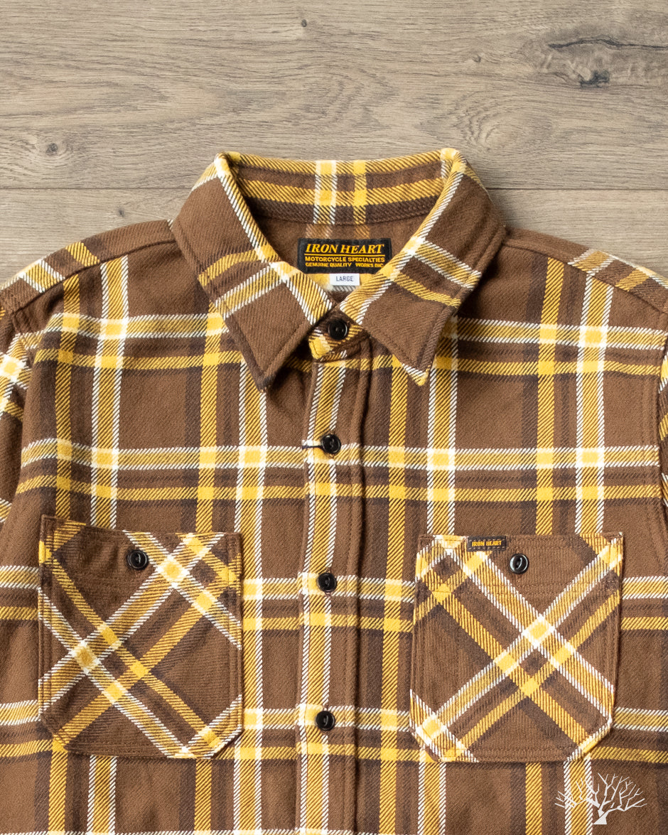Iron Heart IHSH-378-BRN - Ultra Heavy Flannel Crazy Check Work Shirt - Brown