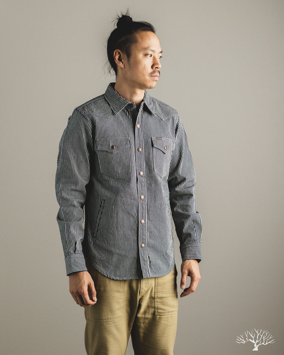 Iron Heart IHSH-421-IND - 12oz Hickory Stripe CPO Shirt - Indigo