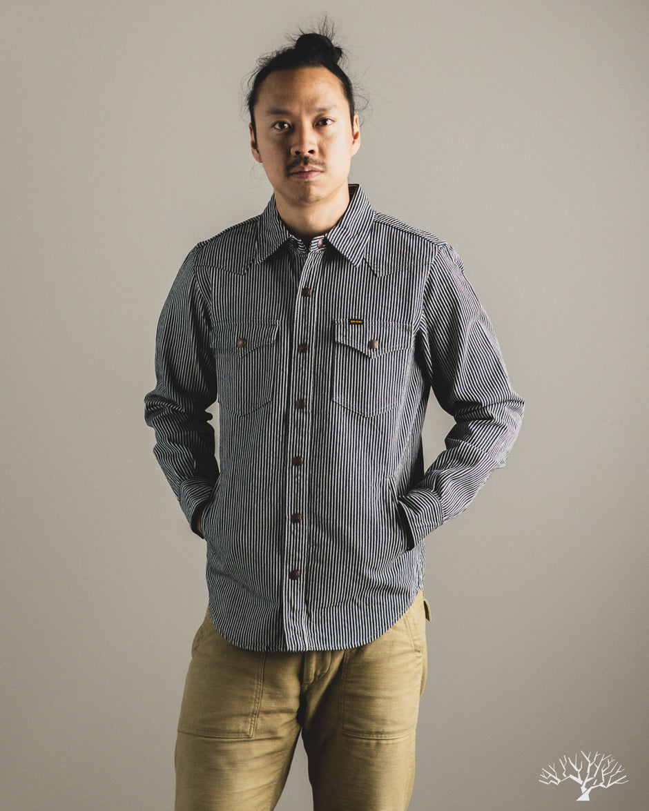 Iron Heart IHSH-421-IND - 12oz Hickory Stripe CPO Shirt - Indigo