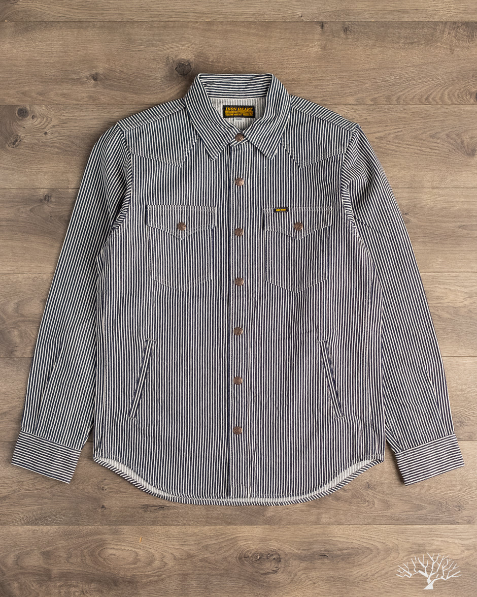 Iron Heart IHSH-421-IND - 12oz Hickory Stripe CPO Shirt - Indigo