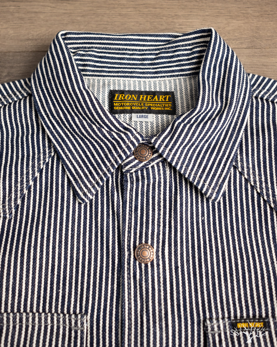 Iron Heart IHSH-421-IND - 12oz Hickory Stripe CPO Shirt - Indigo