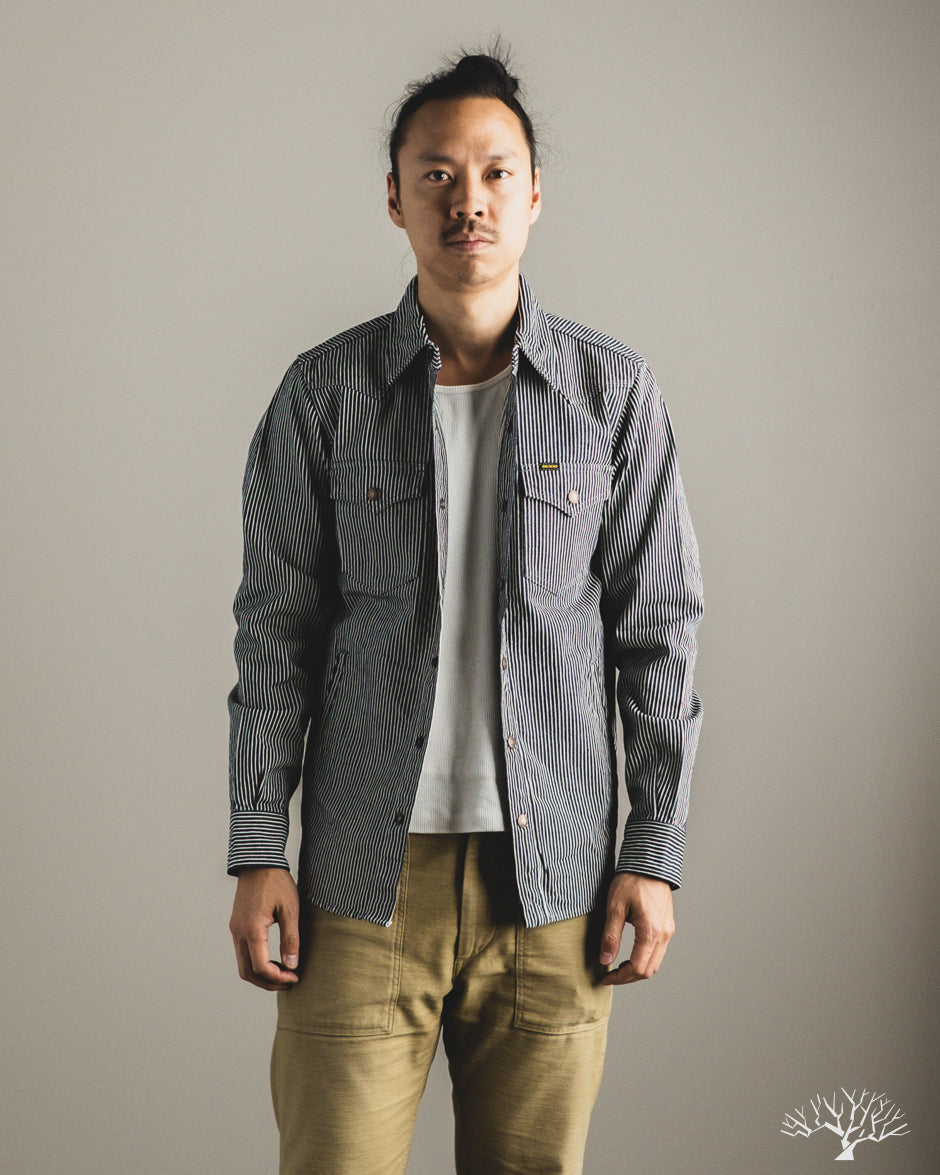 Iron Heart IHSH-421-IND - 12oz Hickory Stripe CPO Shirt - Indigo