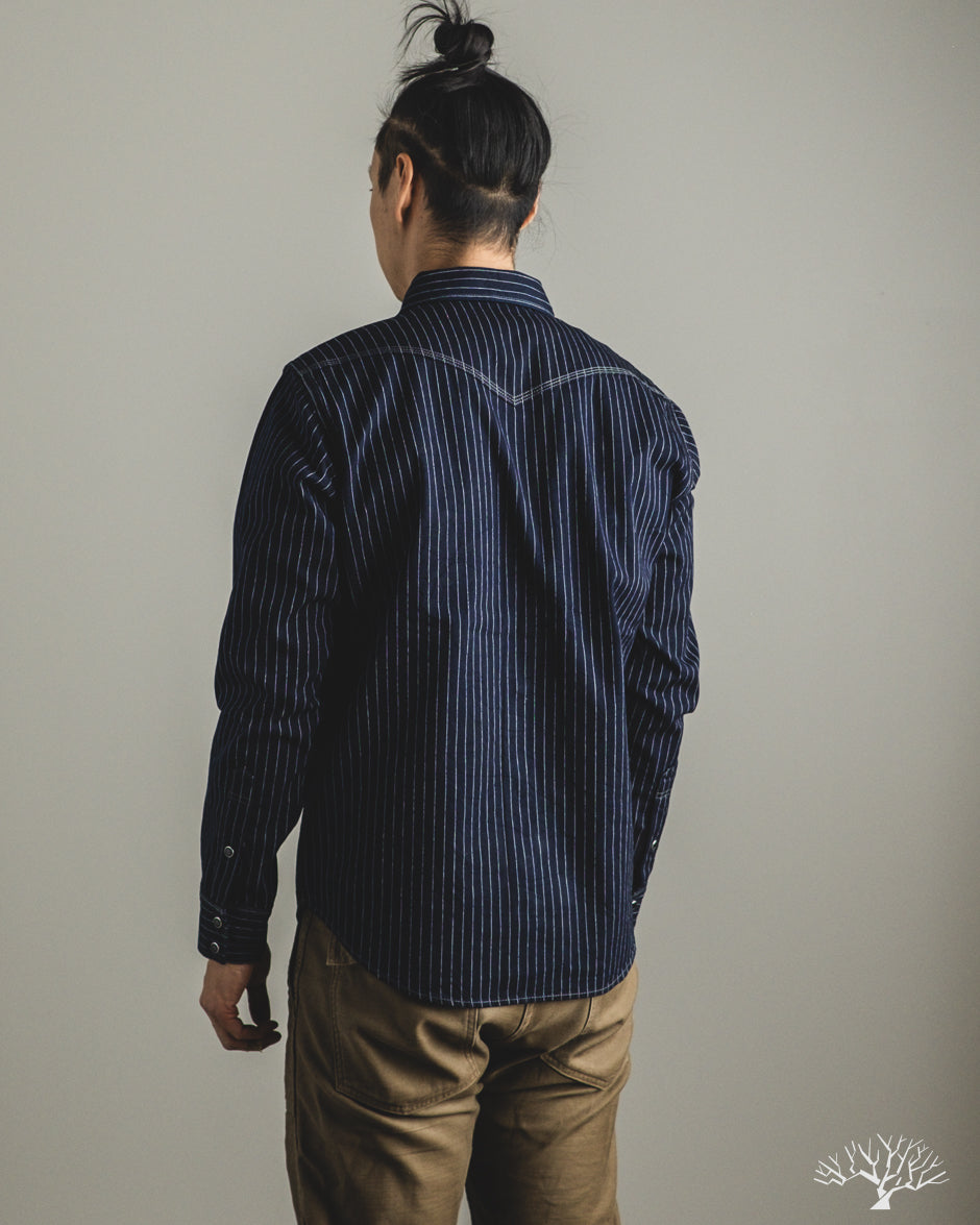Iron Heart IHSH-424-IND - 8.5oz Herringbone Stripe Western Shirt - Indigo