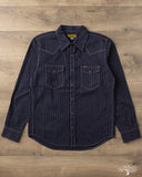 Iron Heart IHSH-424-IND - 8.5oz Herringbone Stripe Western Shirt - Indigo