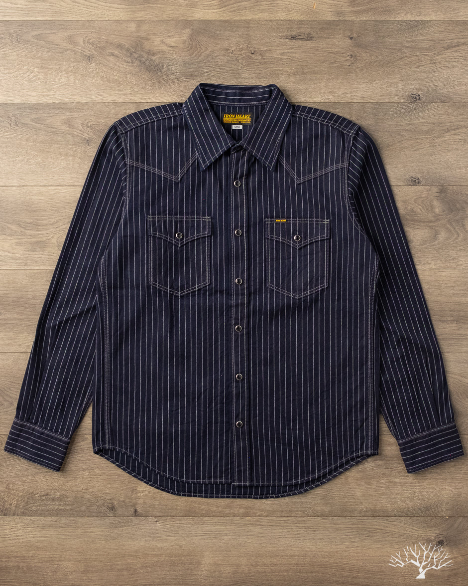 Iron Heart IHSH-424-IND - 8.5oz Herringbone Stripe Western Shirt - Indigo