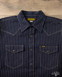 Iron Heart IHSH-424-IND - 8.5oz Herringbone Stripe Western Shirt - Indigo
