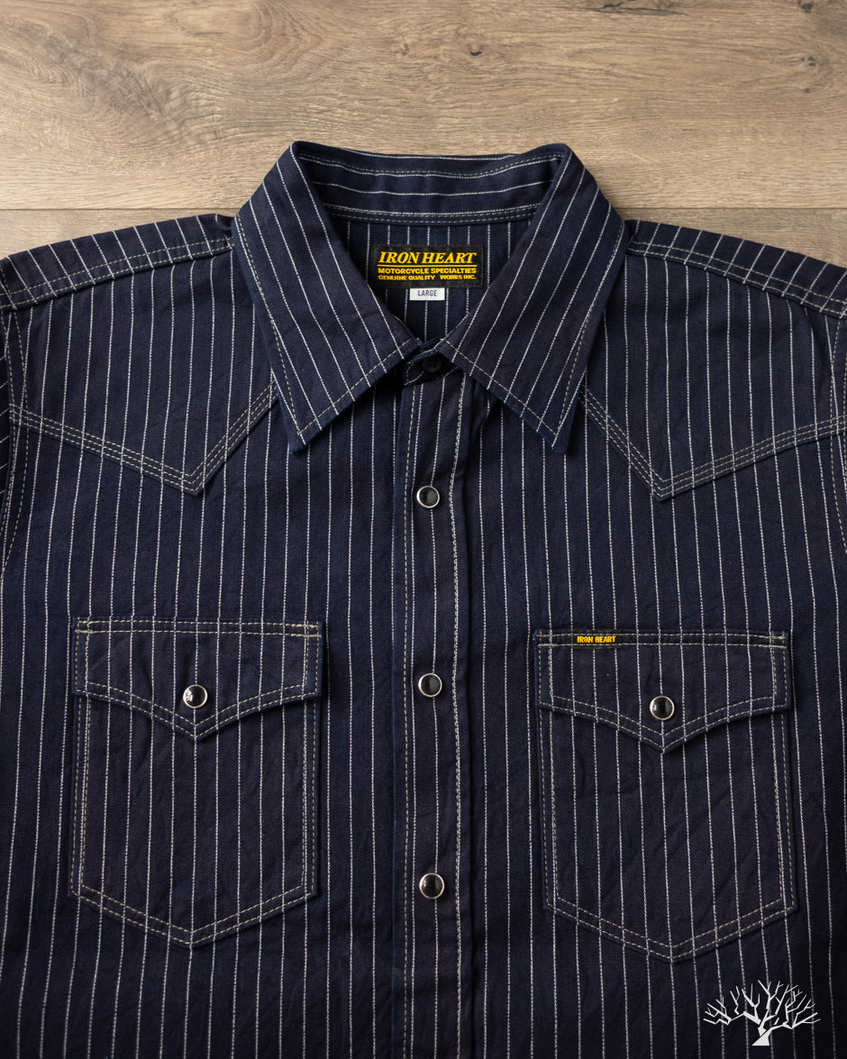 Iron Heart IHSH-424-IND - 8.5oz Herringbone Stripe Western Shirt - Indigo