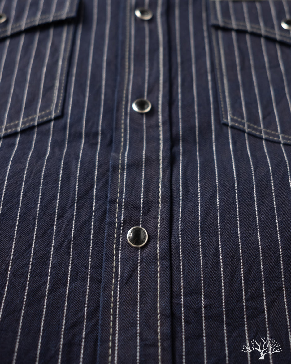 Iron Heart IHSH-424-IND - 8.5oz Herringbone Stripe Western Shirt - Indigo
