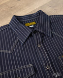 Iron Heart IHSH-424-IND - 8.5oz Herringbone Stripe Western Shirt - Indigo