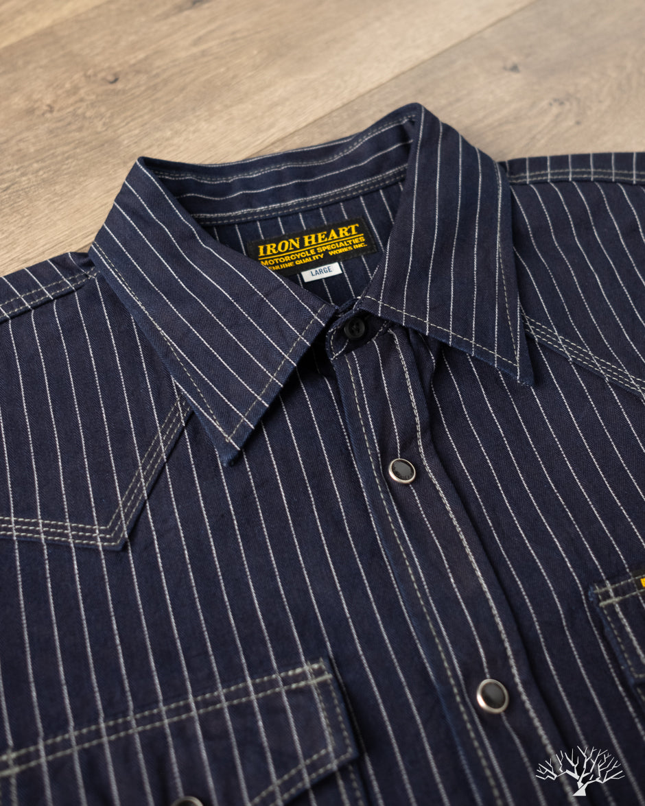 Iron Heart IHSH-424-IND - 8.5oz Herringbone Stripe Western Shirt - Indigo