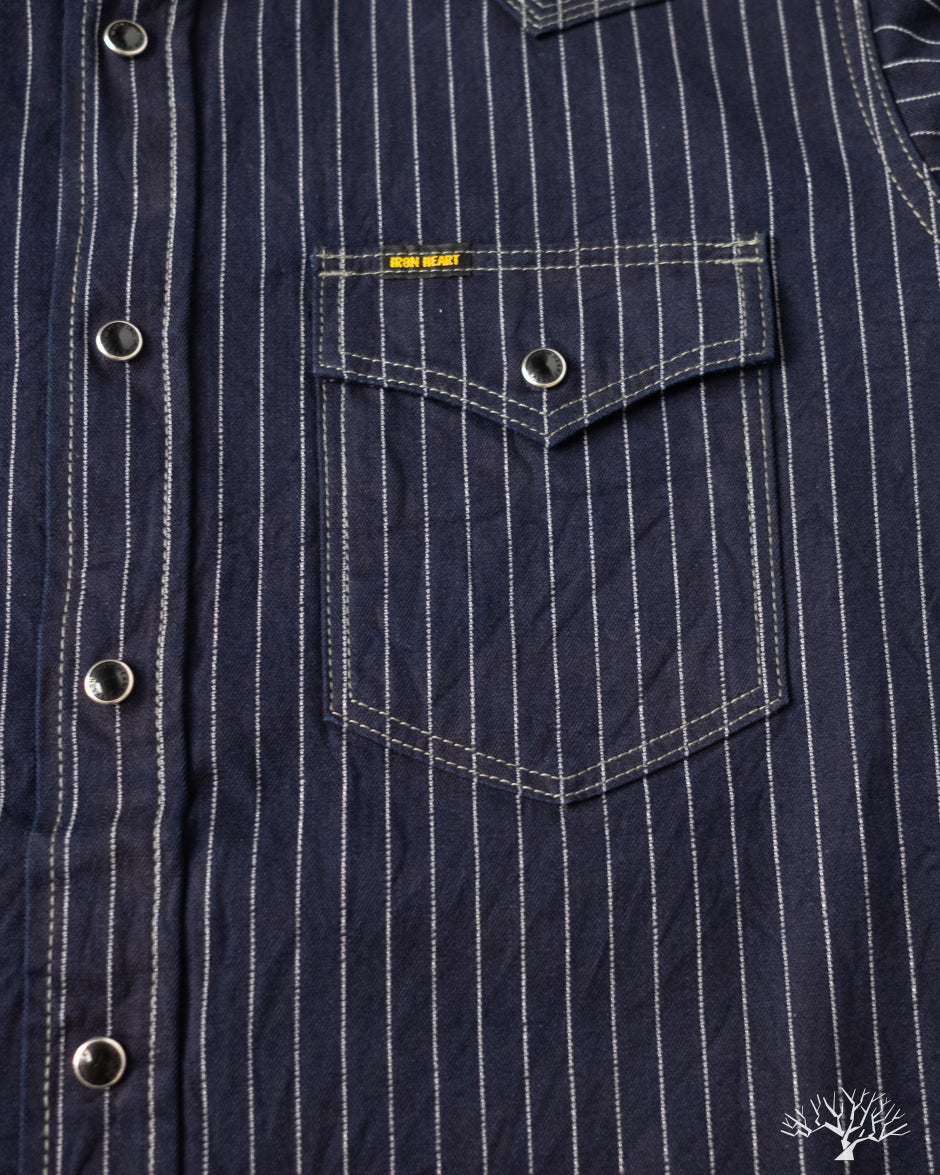 Iron Heart IHSH-424-IND - 8.5oz Herringbone Stripe Western Shirt - Indigo