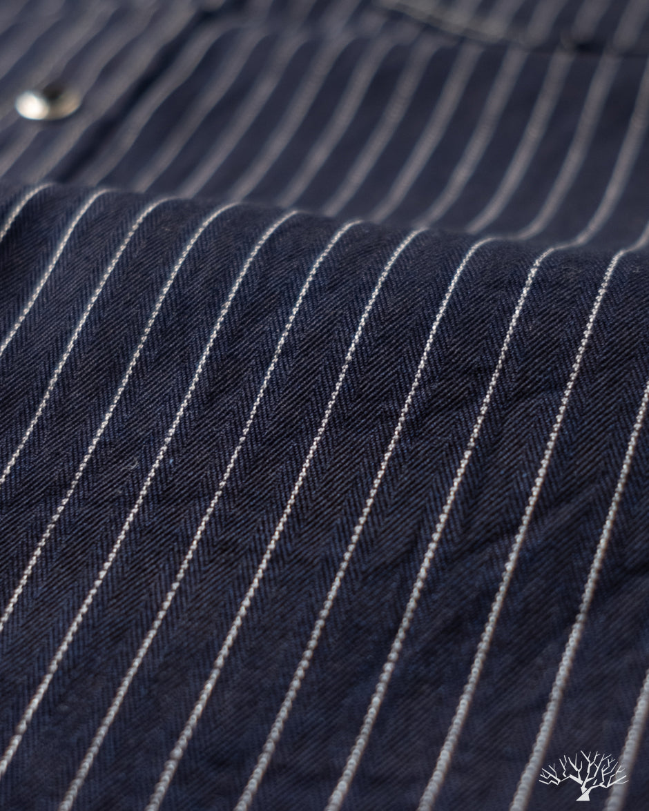 Iron Heart IHSH-424-IND - 8.5oz Herringbone Stripe Western Shirt - Indigo