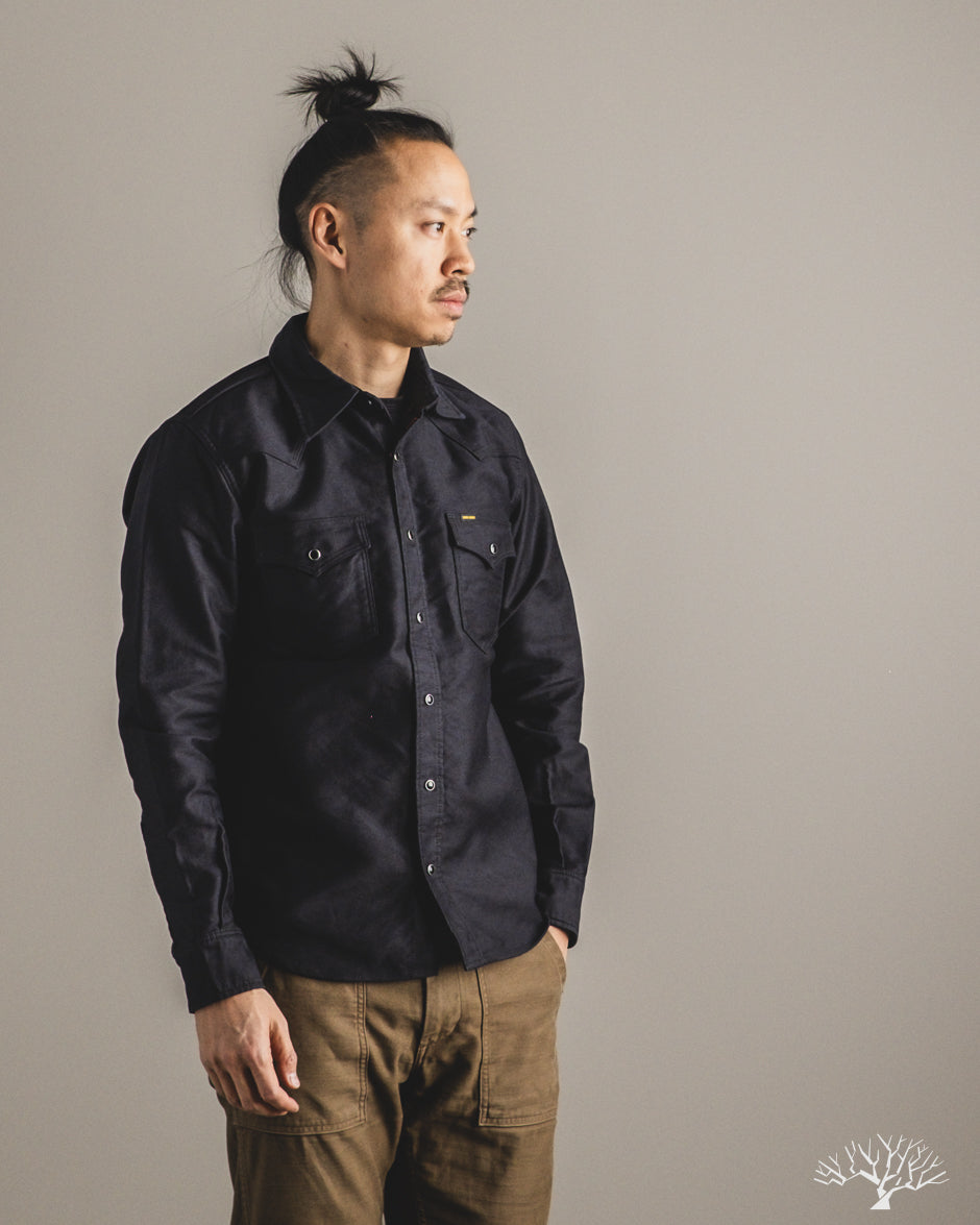 Iron Heart IHSH-426-BLK - 12oz Military Moleskin Western Shirt - Black