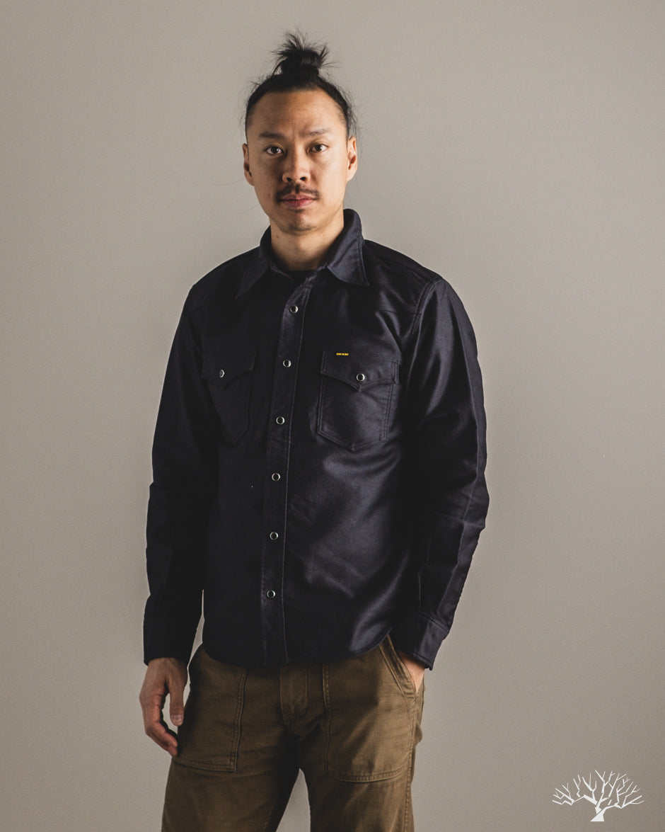 Iron Heart IHSH-426-BLK - 12oz Military Moleskin Western Shirt - Black