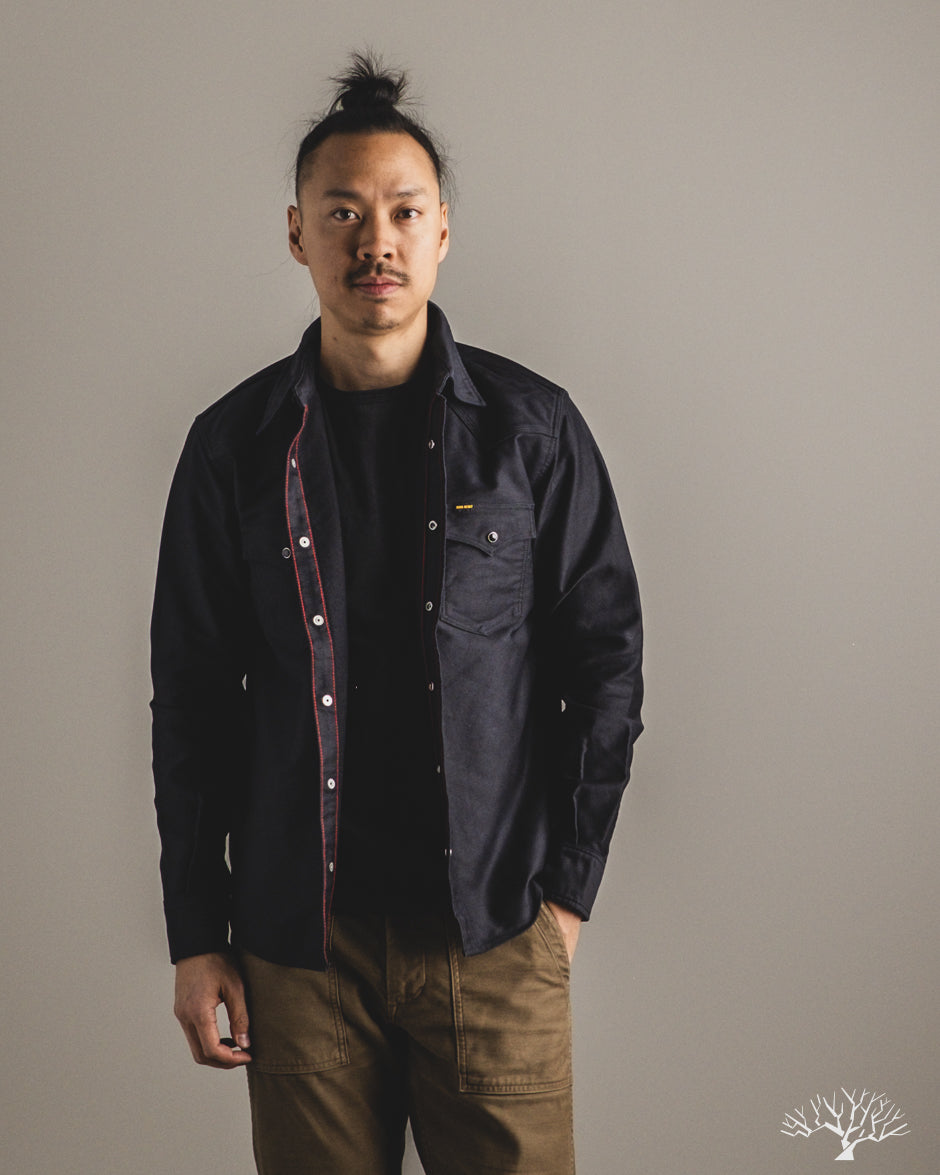 Iron Heart IHSH-426-BLK - 12oz Military Moleskin Western Shirt - Black