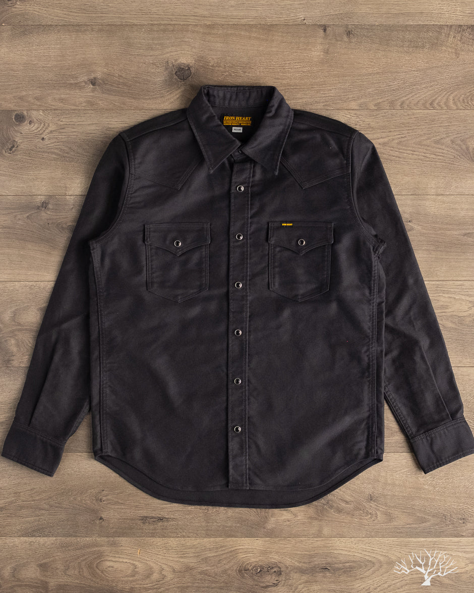 Iron Heart IHSH-426-BLK - 12oz Military Moleskin Western Shirt - Black