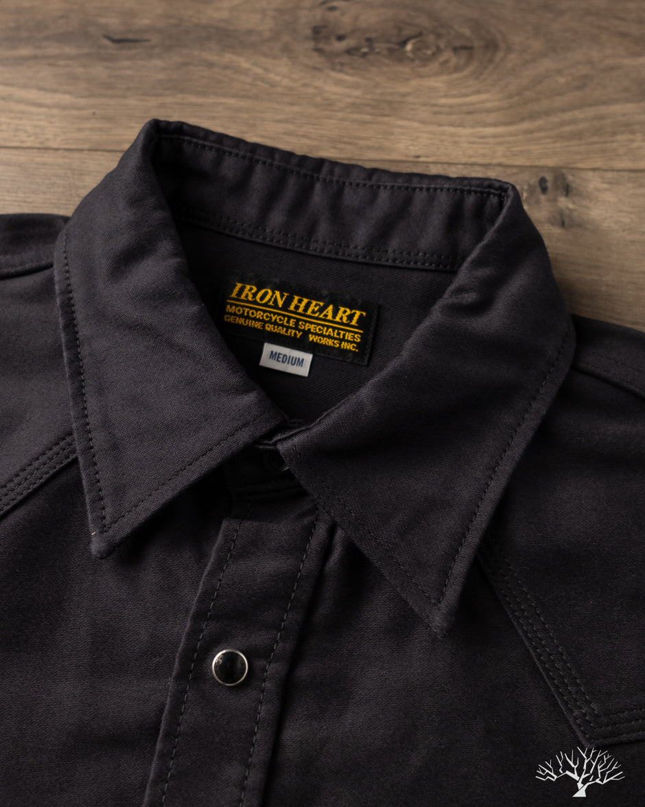 Iron Heart IHSH-426-BLK - 12oz Military Moleskin Western Shirt - Black