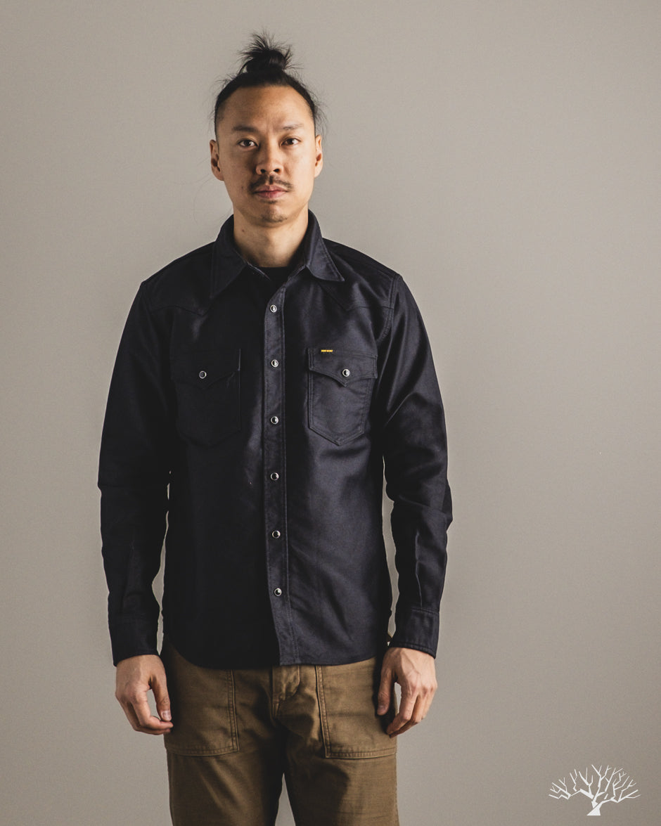 Iron Heart IHSH-426-BLK - 12oz Military Moleskin Western Shirt - Black