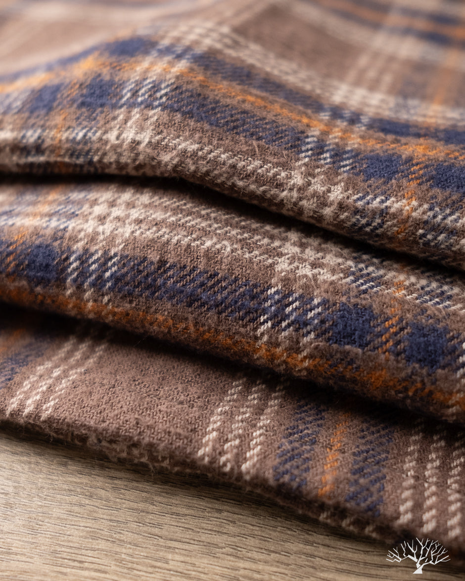 Iron Heart IHSH-430-BRN - Slubby Heavy Flannel Check Work Overshirt - Brown