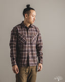 Iron Heart IHSH-430-BRN - Slubby Heavy Flannel Check Work Overshirt - Brown