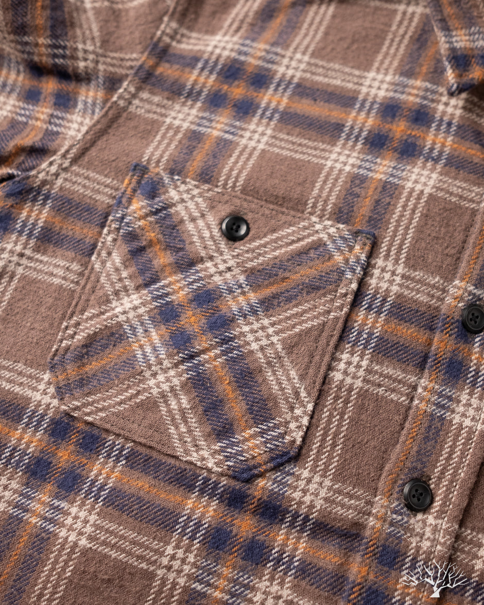 Iron Heart IHSH-430-BRN - Slubby Heavy Flannel Check Work Overshirt - Brown
