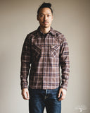 Iron Heart IHSH-431-BRN - Slubby Heavy Flannel Check Western Shirt - Brown