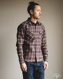 Iron Heart IHSH-431-BRN - Slubby Heavy Flannel Check Western Shirt - Brown