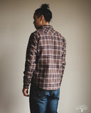 Iron Heart IHSH-431-BRN - Slubby Heavy Flannel Check Western Shirt - Brown